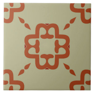 Azulejo Tile cerámico- Patrón coral y rojo en beige