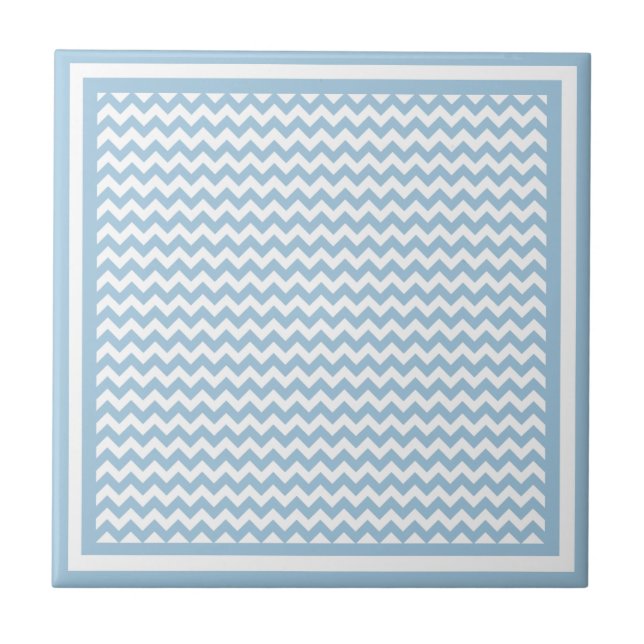 Azulejo Tile cerámico, patrón de cheurón azul y blanco (Frente)