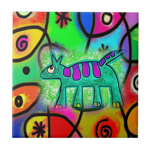 Azulejo Tile cerámico Patrón de color canino caprichoso (Frente)