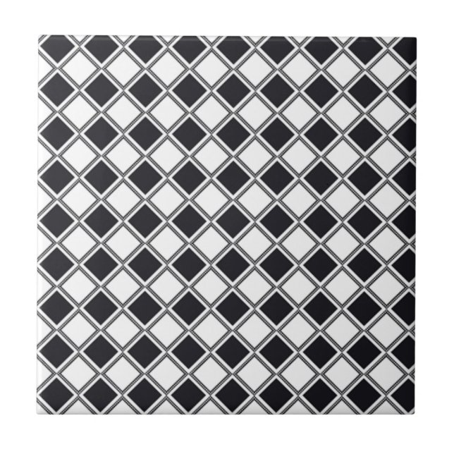 Azulejo Tile cerámico Patrón de diamante blanco y negro (Frente)