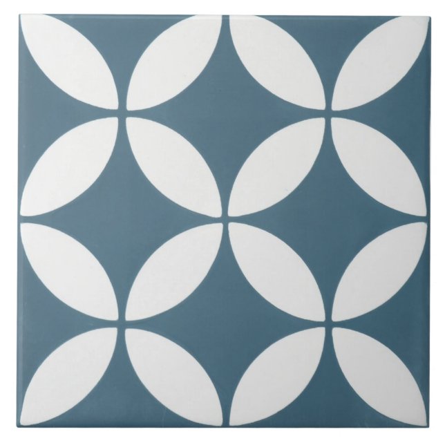 Azulejo Tile cerámico - Patrón floral azul y blanco (Frente)