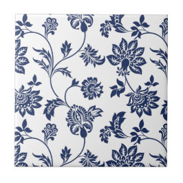 Azulejo Tile cerámico - Patrón floral azul y blanco