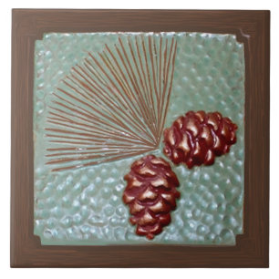 Azulejo Tile Cerámico Ponderosa Pinecone verde y cobre