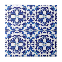 Tile cerámico portugués tradicional azul y blanco