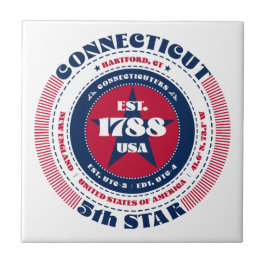 Azulejo Tile cerámico rojo, blanco y azul Connecticut