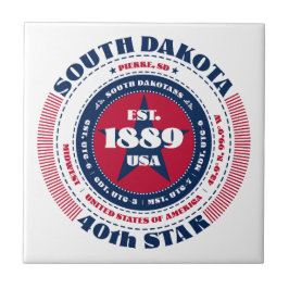 Azulejo Tile cerámico rojo, blanco y azul Dakota del Sur