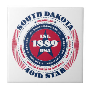 Azulejo Tile cerámico rojo, blanco y azul Dakota del Sur