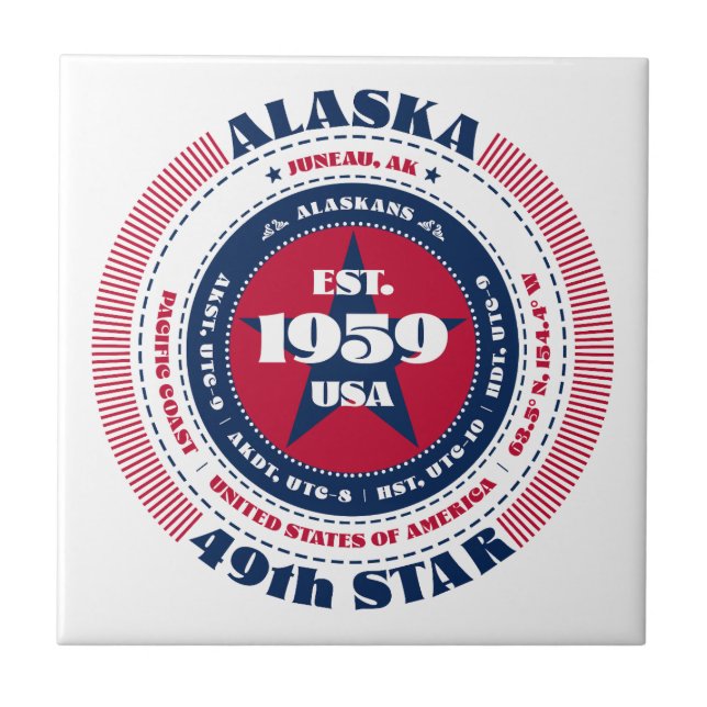 Azulejo Tile cerámico rojo, blanco y azul de Alaska (Frente)