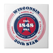 Tile cerámico rojo, blanco y azul de Wisconsin