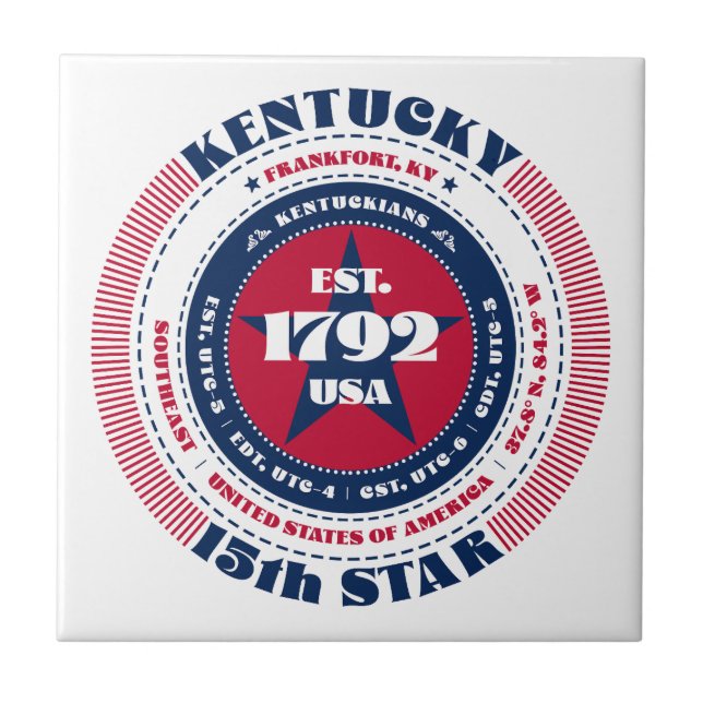 Azulejo Tile cerámico rojo, blanco y azul Kentucky (Frente)