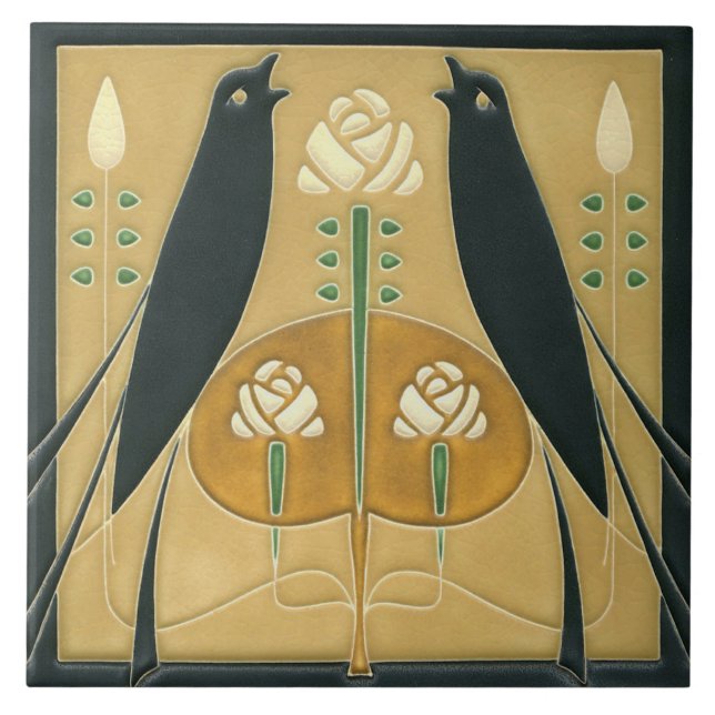 Azulejo Tile cerámico - Songbird Art Nouveau Floral (Frente)