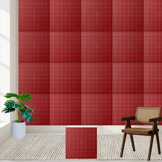 Azulejo Tile Cerámico Tartán Tartán negro rojo (Red Black Tartan Plaid Ceramic Tile)