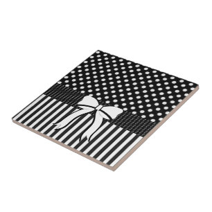 Azulejo Tile cerámico Tile franjas de Polkadot blancas y n