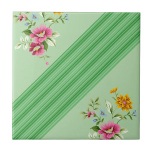Azulejo Tile Cerámico Tile Green Stripe Floral