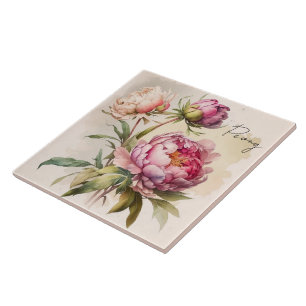 Azulejo Tile Cerámico/Trivet-Floral Peony