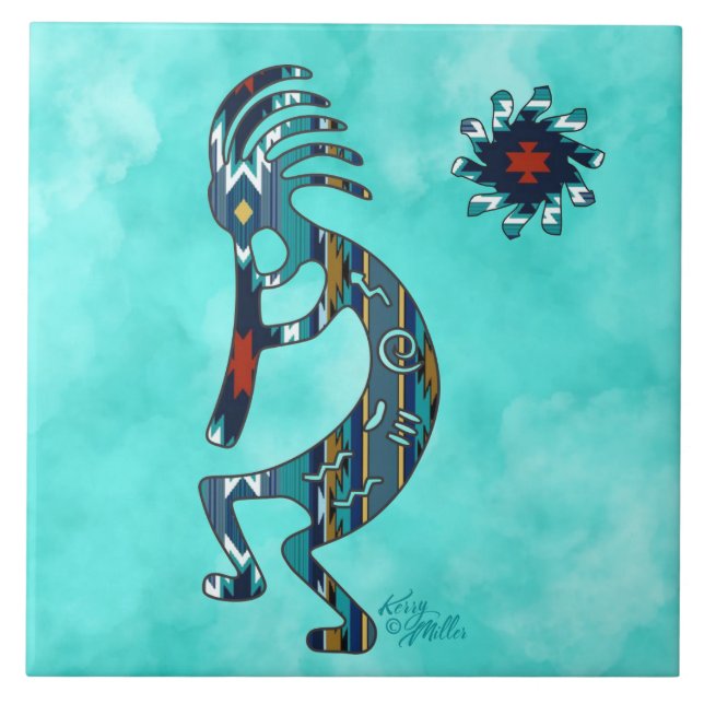 Azulejo Tile cerámico Turquoise Kokopelli (Frente)