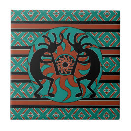 Azulejo Tile Cerámico Turquoise Kokopelli del Suroeste