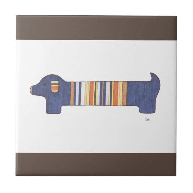 Azulejo Tile de arte único - Dachshund #1 - Arte de Erin B (Frente)