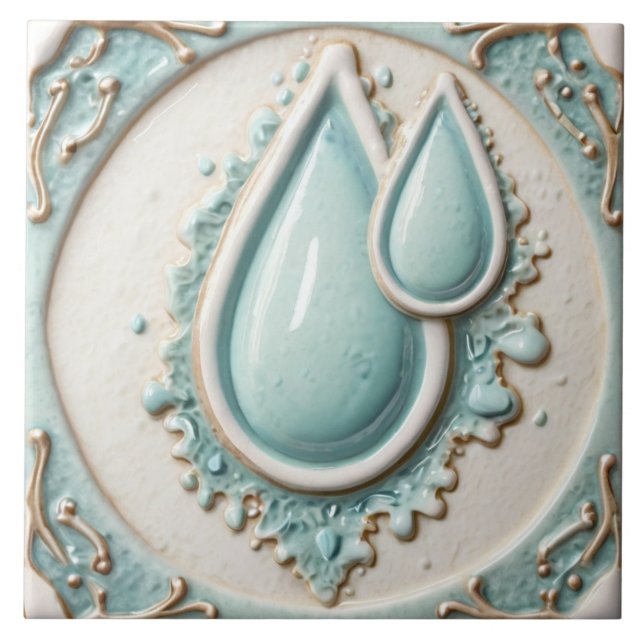 Azulejo Tile De Baño Azul Y Agua Blanca Pastel Mint (Frente)