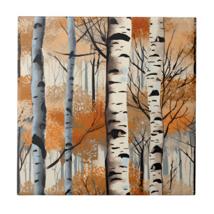 Azulejo Tile de Birch Trees de otoño
