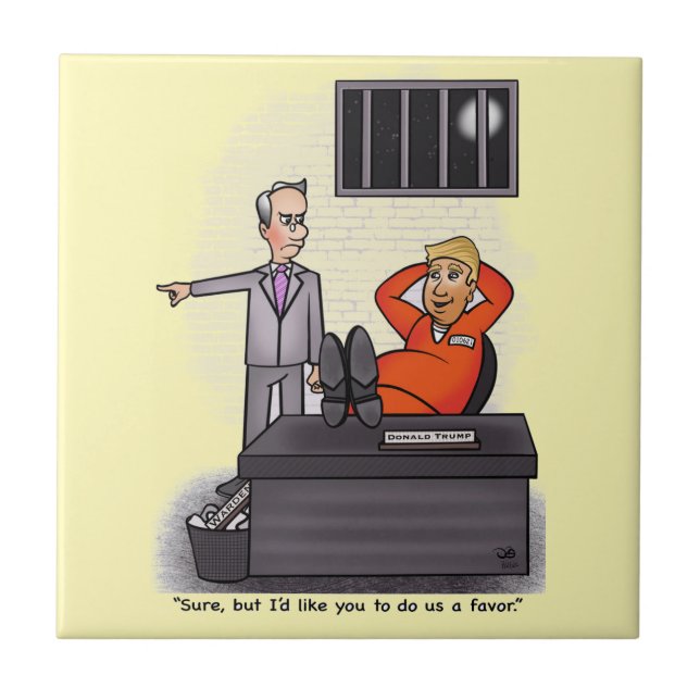 Azulejo Tile de cerámica amarillo pálido Donald Trump (Frente)