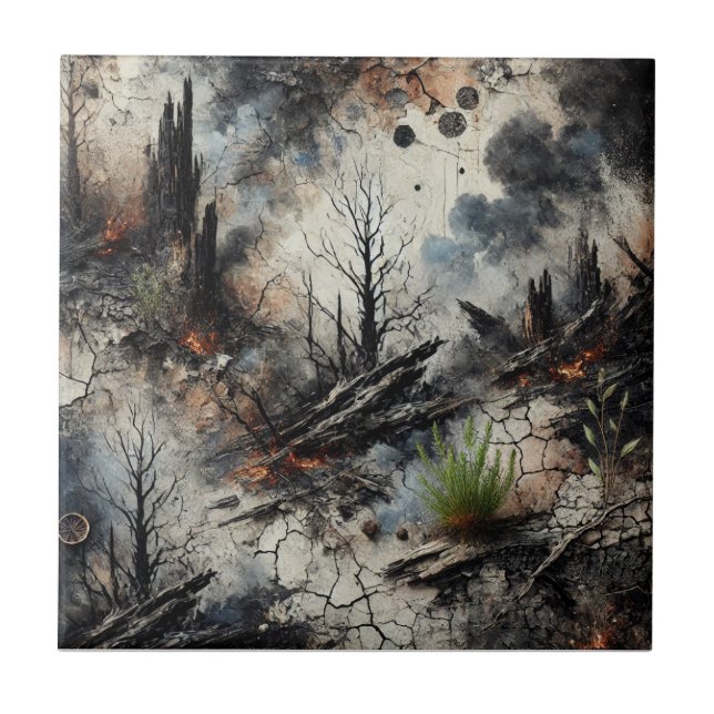 Azulejo Tile de cerámica artesanal de incendios forestales (Frente)