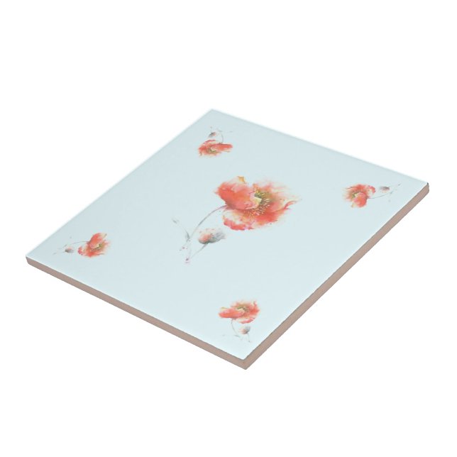 Azulejo Tile De Cerámica Azul De Poppies Rojos - Elegir Co (Lado)