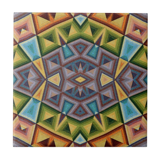 Azulejo Tile de cerámica de diseño geométrico tribal multi (Frente)