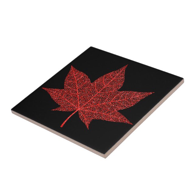 Azulejo Tile de cerámica de hoja roja purpurina - Rojo neg (Lado)
