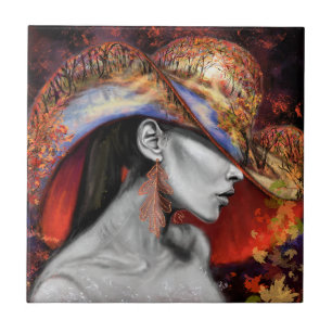 Azulejo Tile de cerámica de la dama de otoño - Arte de pin