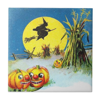 Azulejo Tile de cerámica de la escena de Halloween vintage