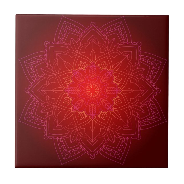 Azulejo Tile de cerámica de Mandala roja (Frente)