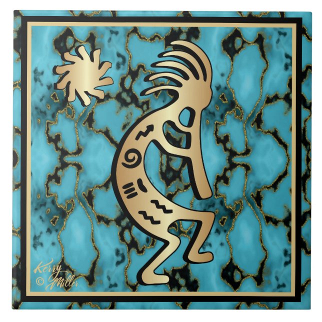 Azulejo Tile De Cerámica De Oro Del Suroeste De Kokopelli  (Frente)