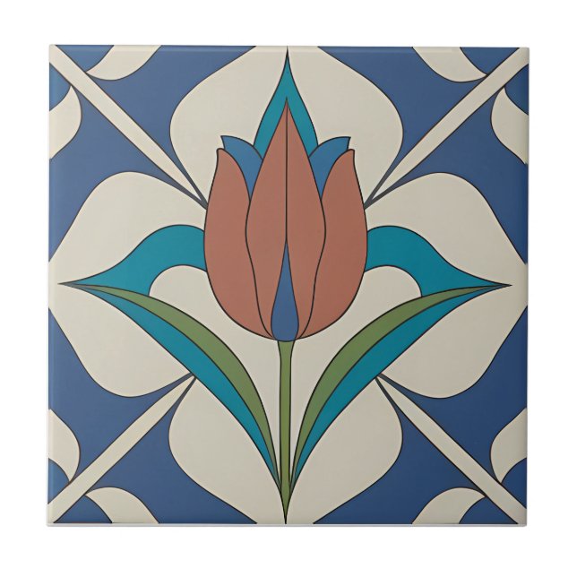 Azulejo Tile De Cerámica De Tulip Floral Estilizado (Frente)
