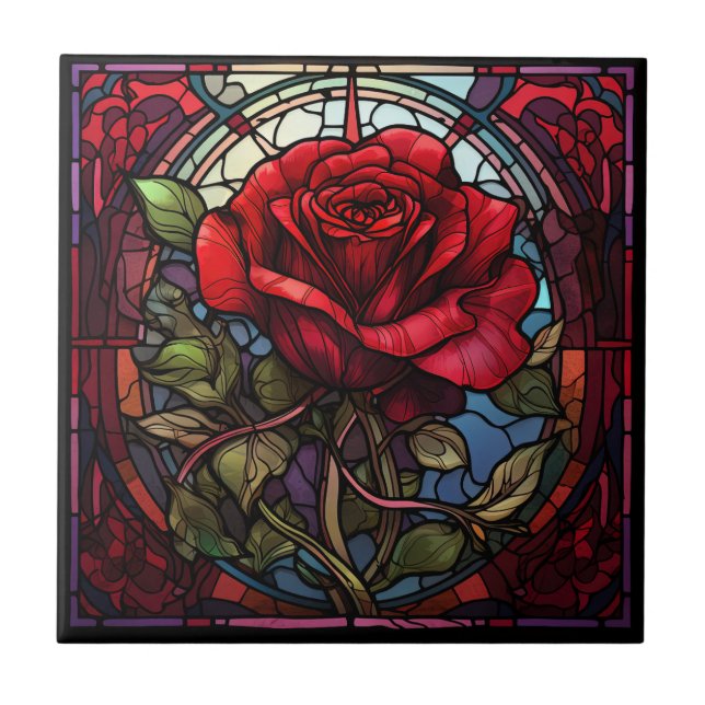 Azulejo Tile De Cerámica De Vidrio De Rosas Rojas (Frente)