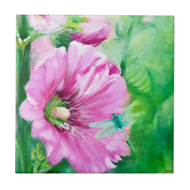 Azulejo Tile De Cerámica Decorativo Floral Rosa (Frente)