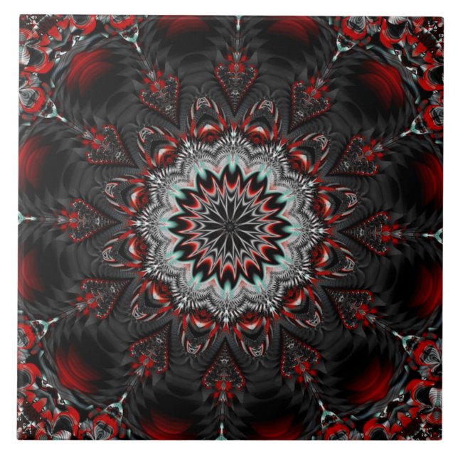 Azulejo Tile De Cerámica Decorativo Gris Rojo (Frente)