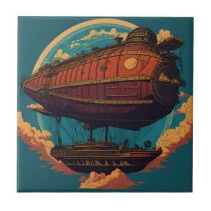 Azulejo Tile de cerámica del buque Steampunk Airship - Vin