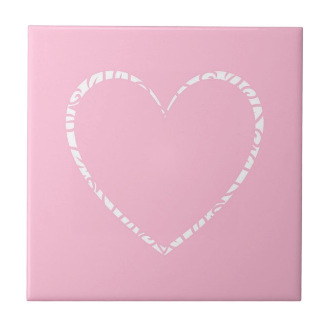 Azulejo Tile De Cerámica Del Corazón Rosa Decorado En pers (Frente)