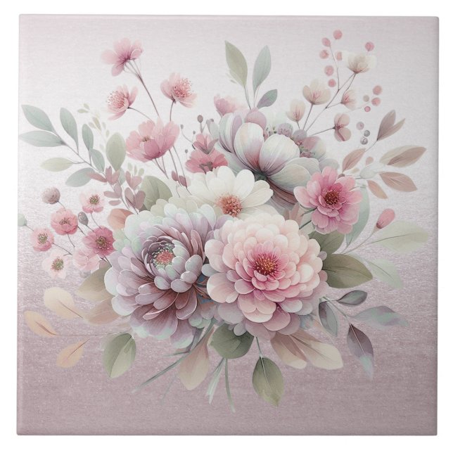 Azulejo Tile De Cerámica Floral Blanca Rosa Moderna (Frente)