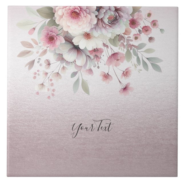 Azulejo Tile De Cerámica Floral Blanca Rosa Moderna (Frente)