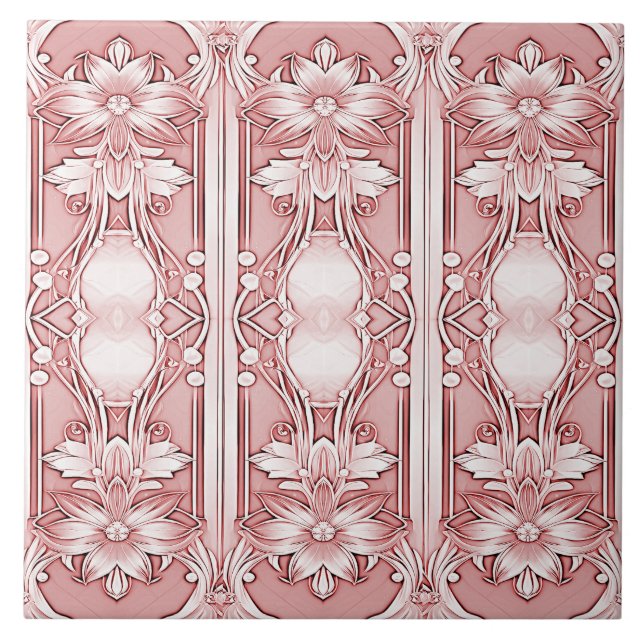 Azulejo Tile De Cerámica Floral Rosa (Frente)