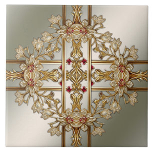Azulejo Tile De Cerámica Ornate De Oro