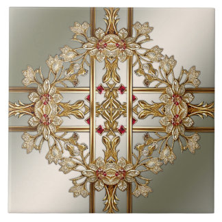 Azulejo Tile De Cerámica Ornate De Oro