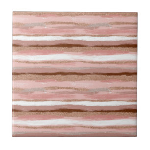 Azulejo Tile de cerámica rosa Purpurina de oro a rayas