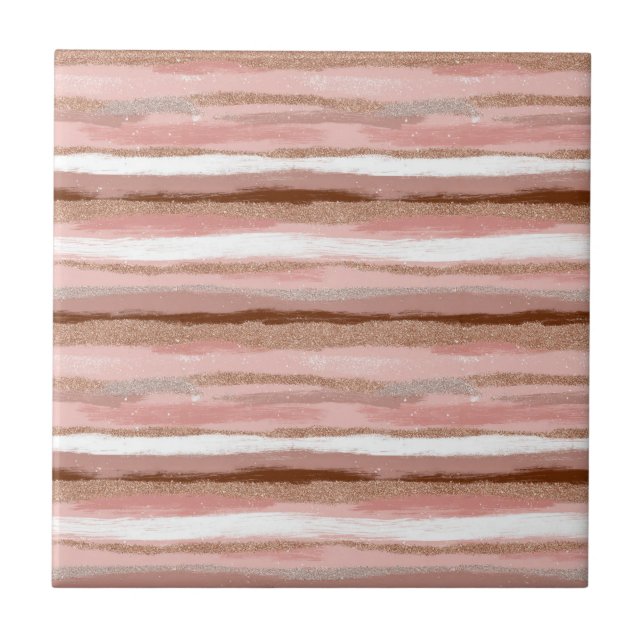 Azulejo Tile de cerámica rosa Purpurina de oro a rayas (Frente)