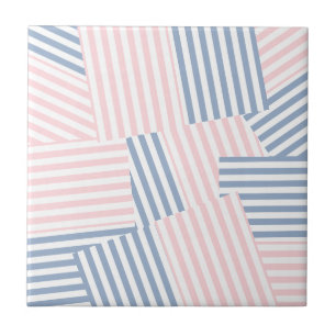 Azulejo Tile de cerámica rosa y franja azul