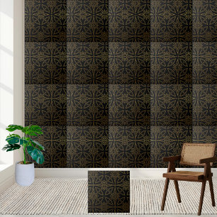 Azulejo Tile de estribo geométrico - Patrón negro y dorado