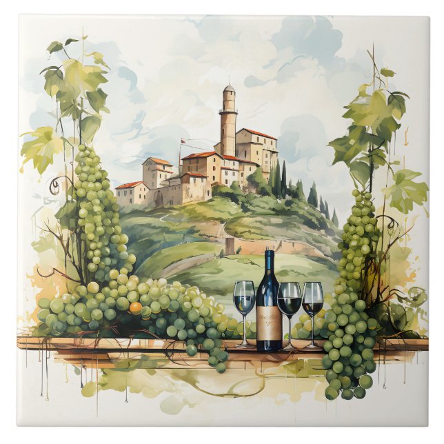 Azulejo Tile de impresión Vineyard Watercolor (Frente)