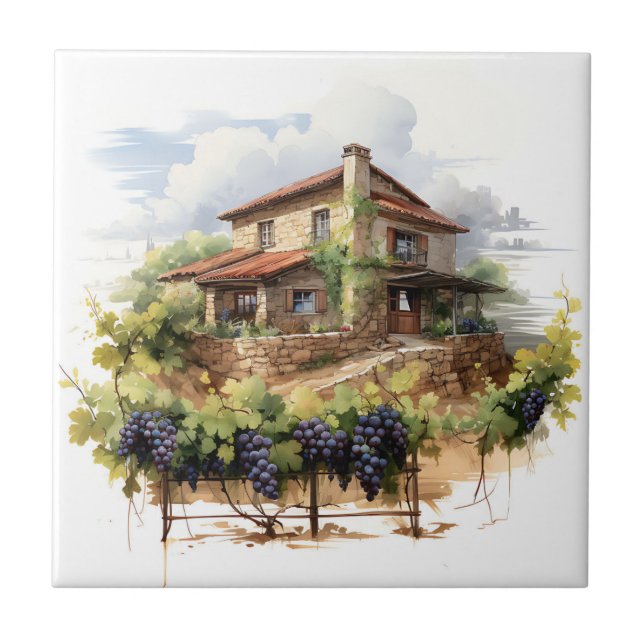 Azulejo Tile de impresión Vineyard Watercolor (Frente)